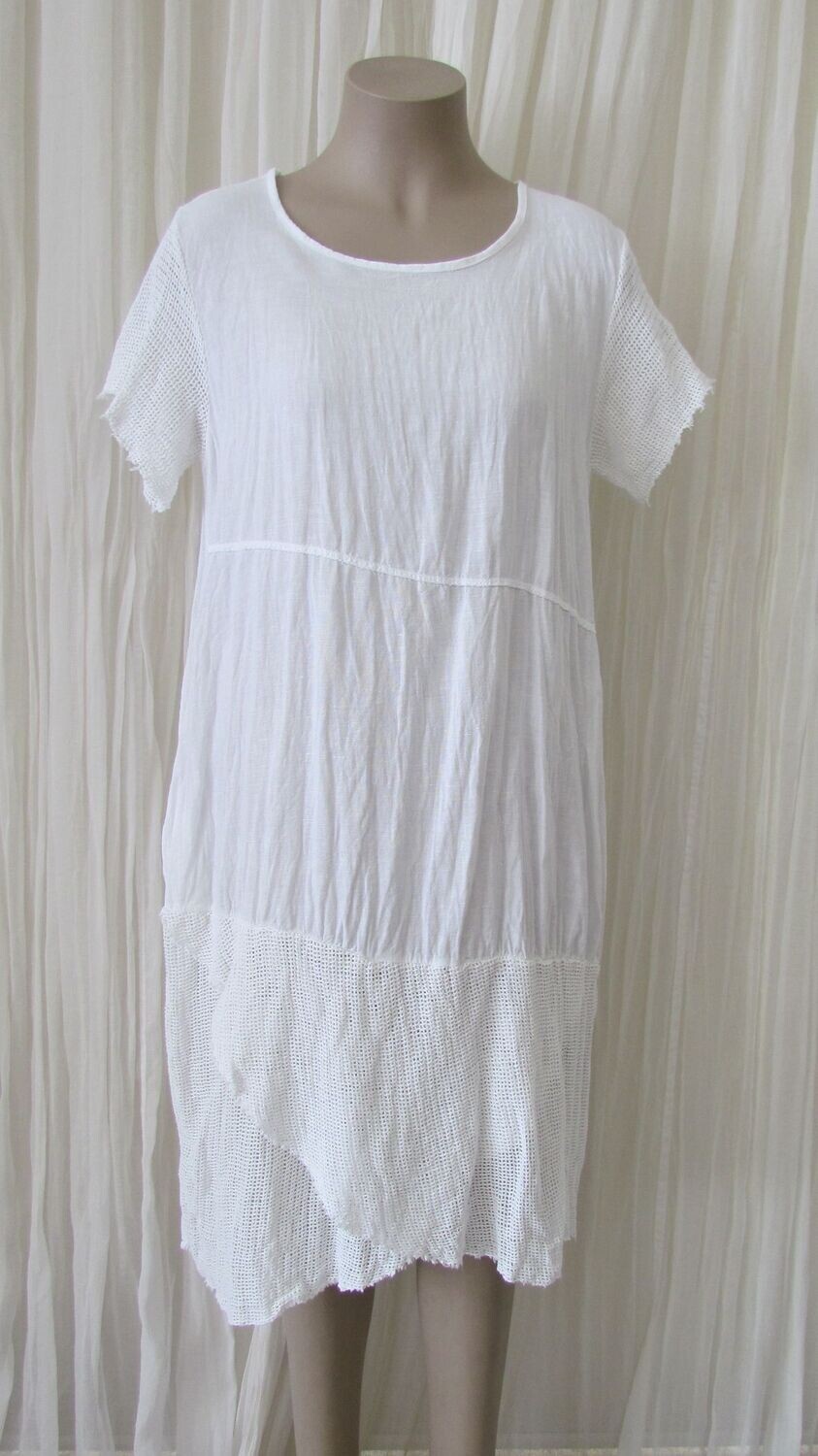 White Plain Mesh Linen Dress
