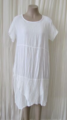 White Plain Mesh Linen Dress
