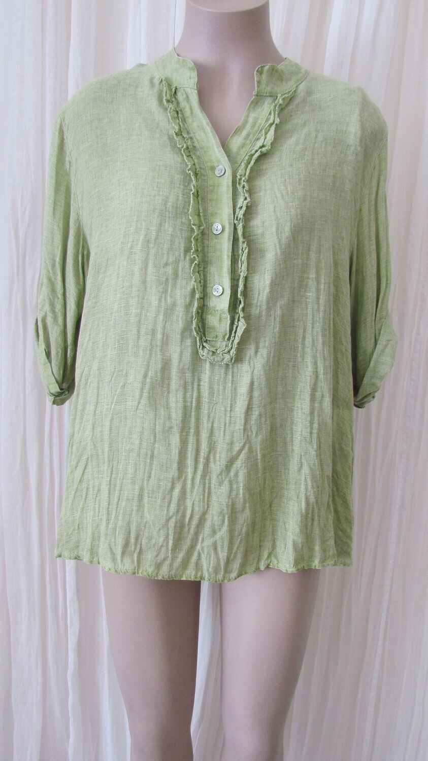 Olive Linen Ruffle Front Top