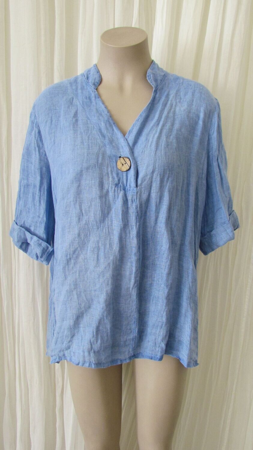 Royal Blue Linen Hi Lo Top