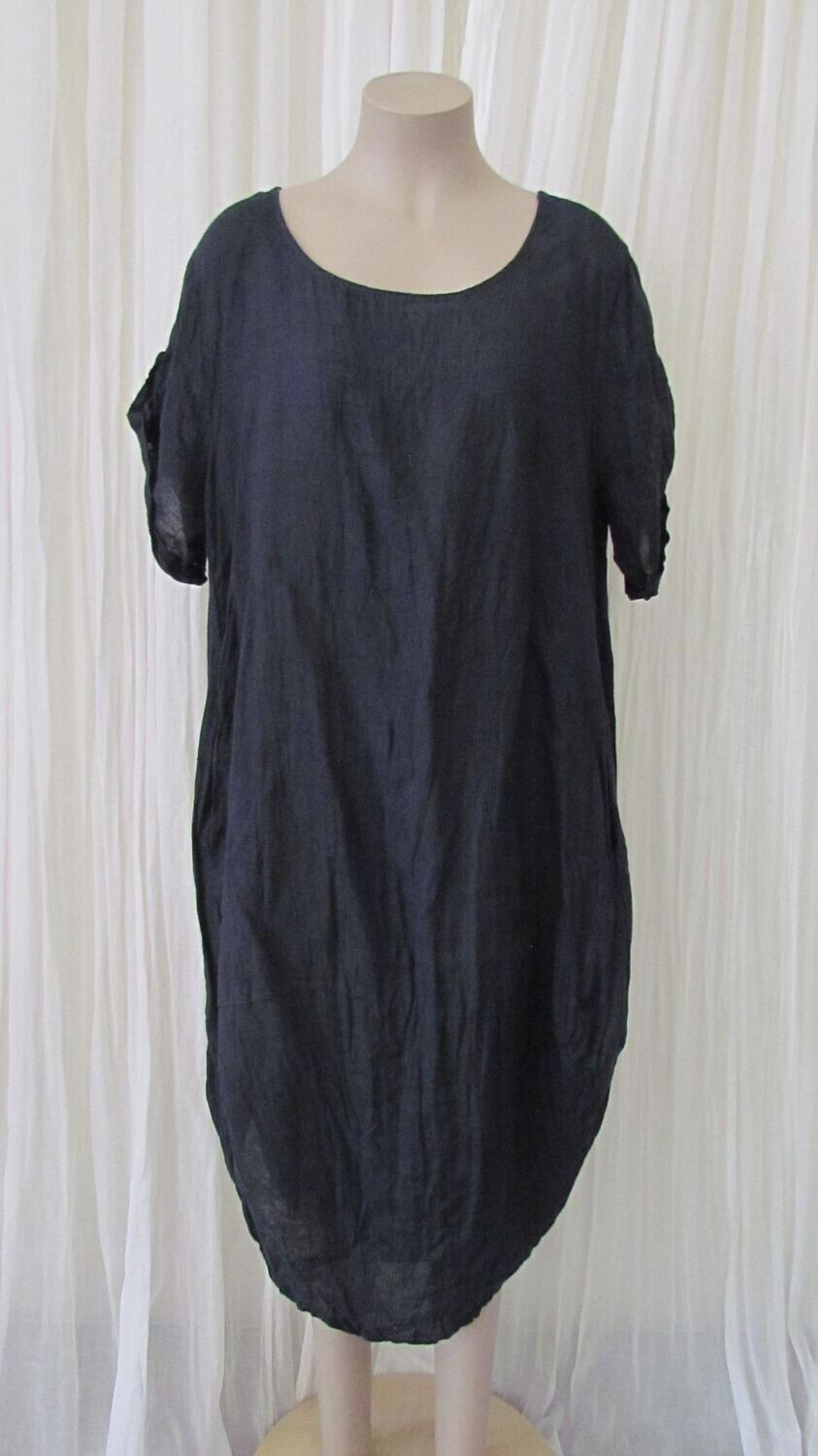 Plain Navy Linen Dress