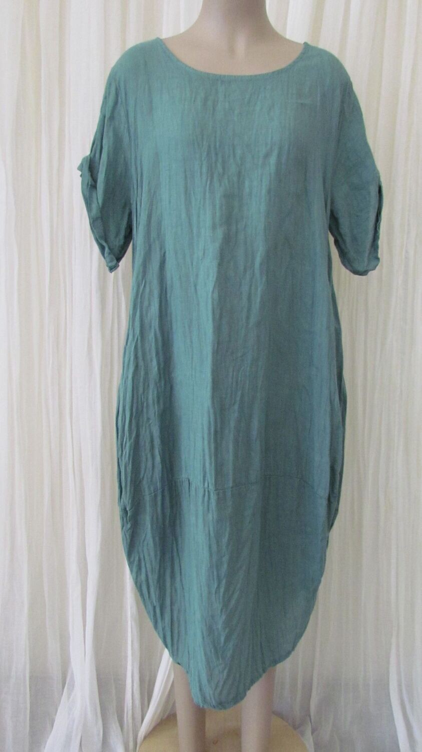 Plain Ocean Blue Linen Dress