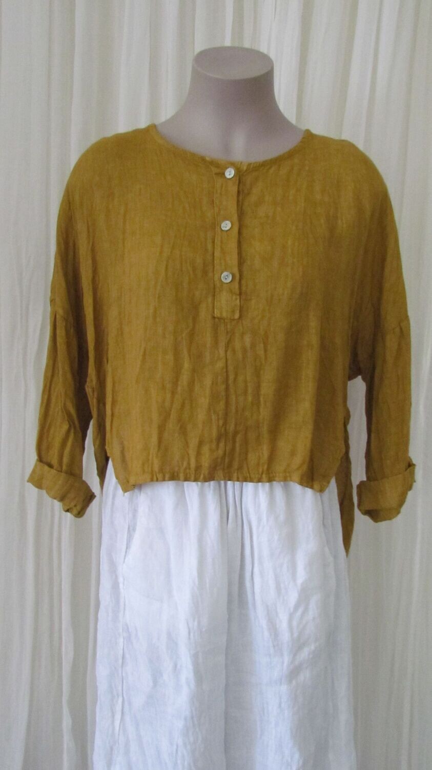 Mustard Linen Hi Lo Crop Shirt