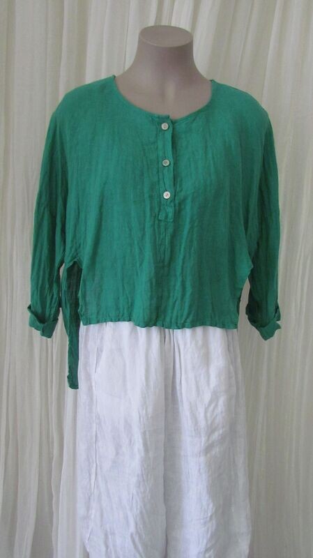 Green Linen Hi Lo Crop Shirt