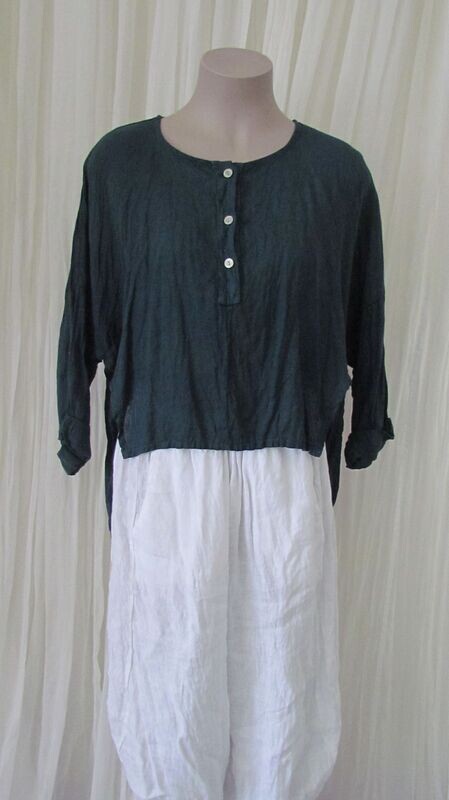 Teal Linen Hi Lo Crop Shirt