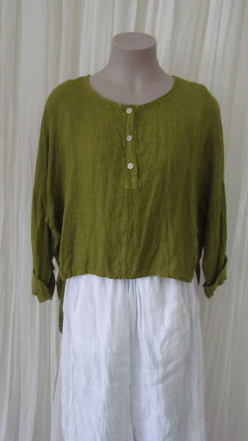 Olive Linen Hi Lo Crop Shirt