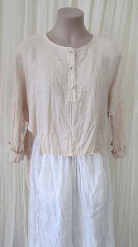 Beige Linen Hi Lo Crop Shirt