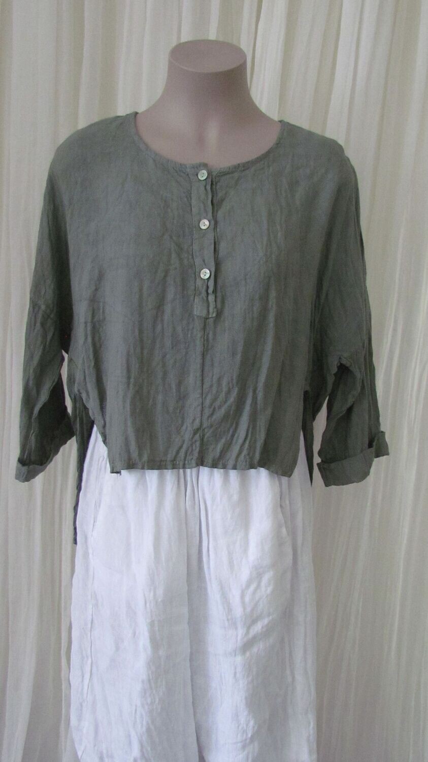 Khaki Linen Hi Lo Crop Shirt