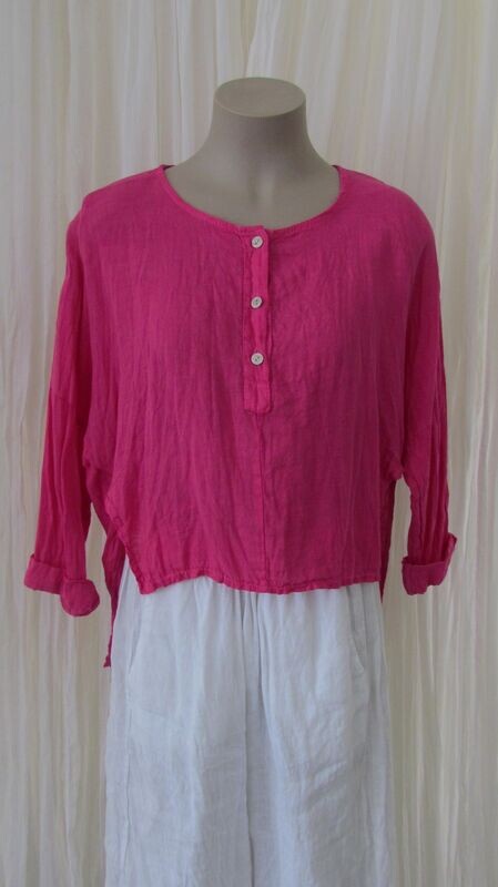 Fuchsia Linen Hi Lo Crop Shirt