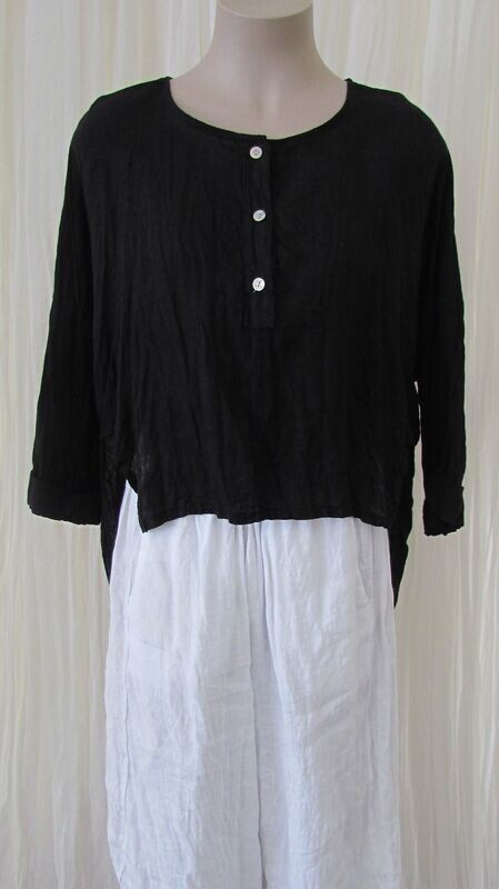 Black Linen Hi Lo Crop Shirt