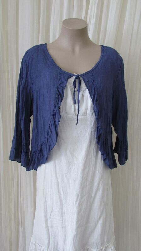 Denim Ruffle Tie Crop Jacket