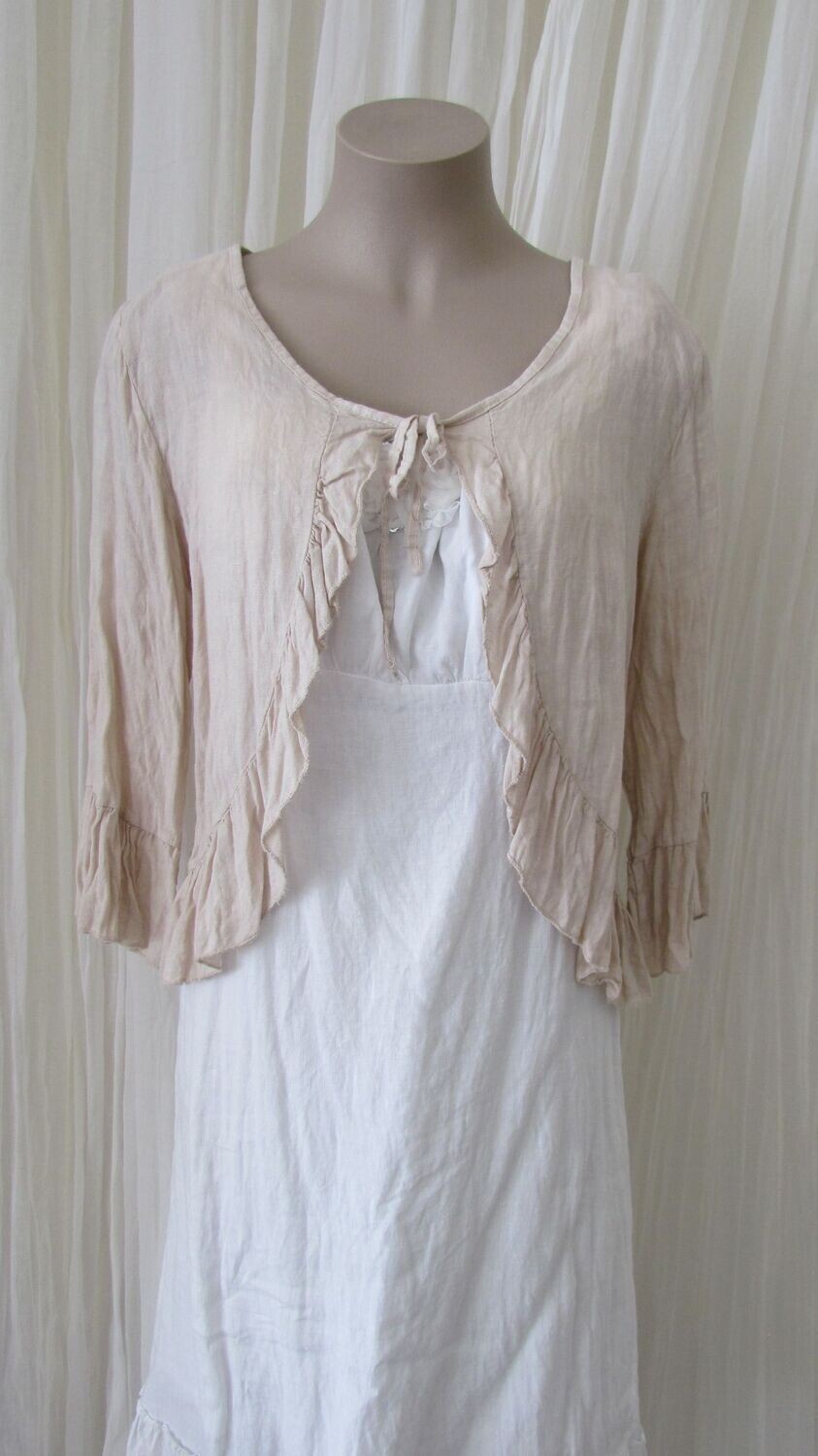 Beige Ruffle Tie Crop Jacket