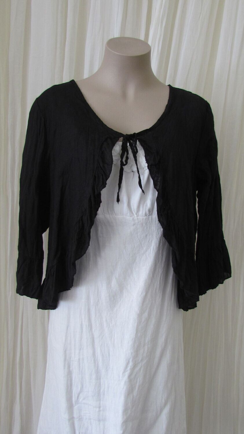 Black Ruffle Tie Up Crop Jacket