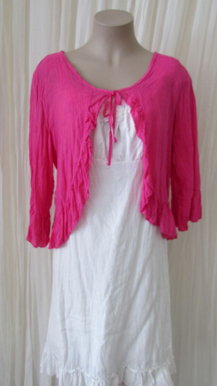 Fuchsia Ruffle Tie Crop Jacket