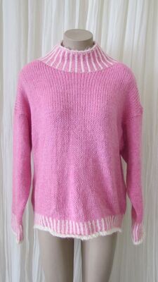 Pink Wool Contrast Stitch Boxy Jumper
