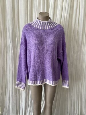 Lilac Wool Contrast Stitch Boxy Jumper