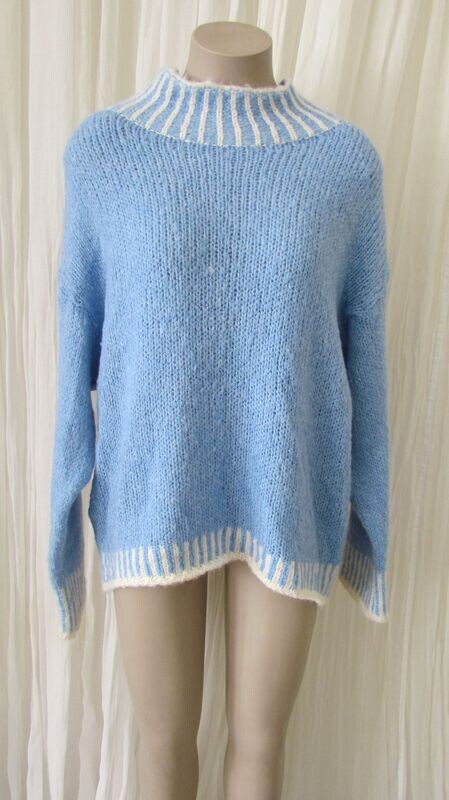 Denim Wool Contrast Stitch Boxy Jumper