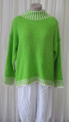 Lime Green Wool Contrast Stitch Boxy Jumper