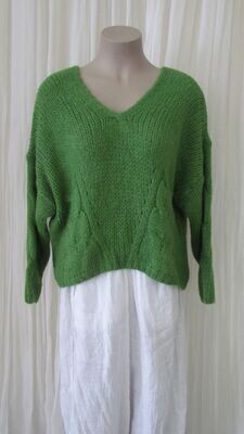 Green Wool Knitted Drop Shoulder Crop Box Top