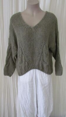 Khaki Wool Knitted Drop Shoulder Crop Box Top