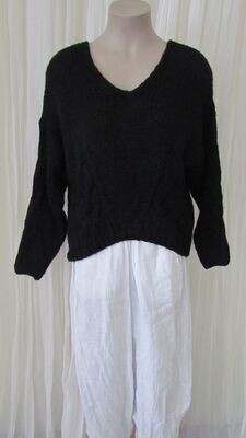 Black Wool Knitted Drop Shoulder Crop Box Top