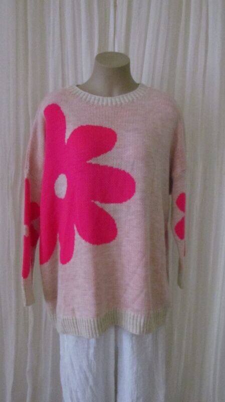 Beige Floral Oversized Knitted Wool Box Jumper