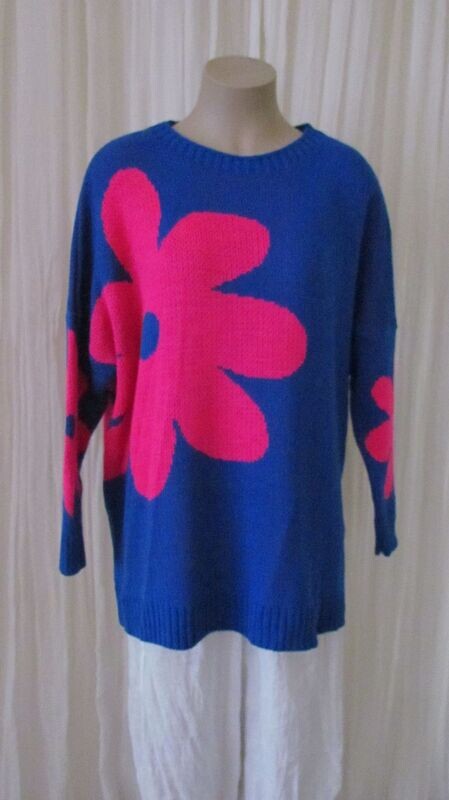 Royal Blue Floral Oversized Wool Knitted Box Jumper