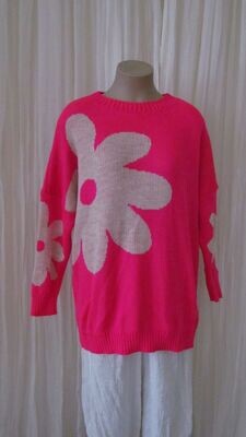 Fuchsia Floral Oversized Wool Knitted Box Jumper