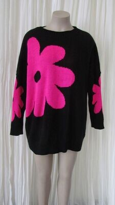 Black Floral Oversized Wool Knitted Box Jumper