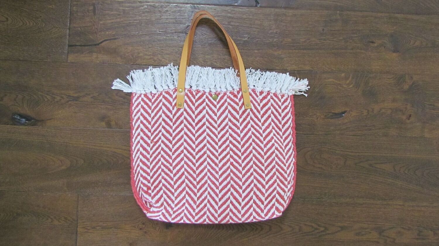 Red and White Cotton Beach Bag