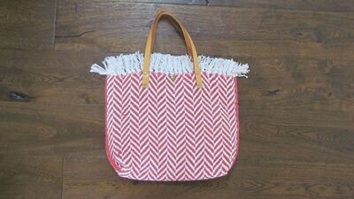 Red and White Cotton Beach Bag