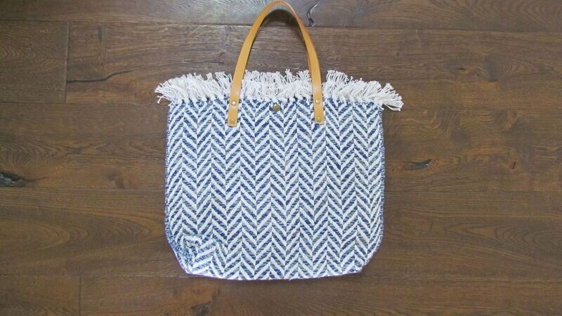 Navy and White Cotton Beach Bag