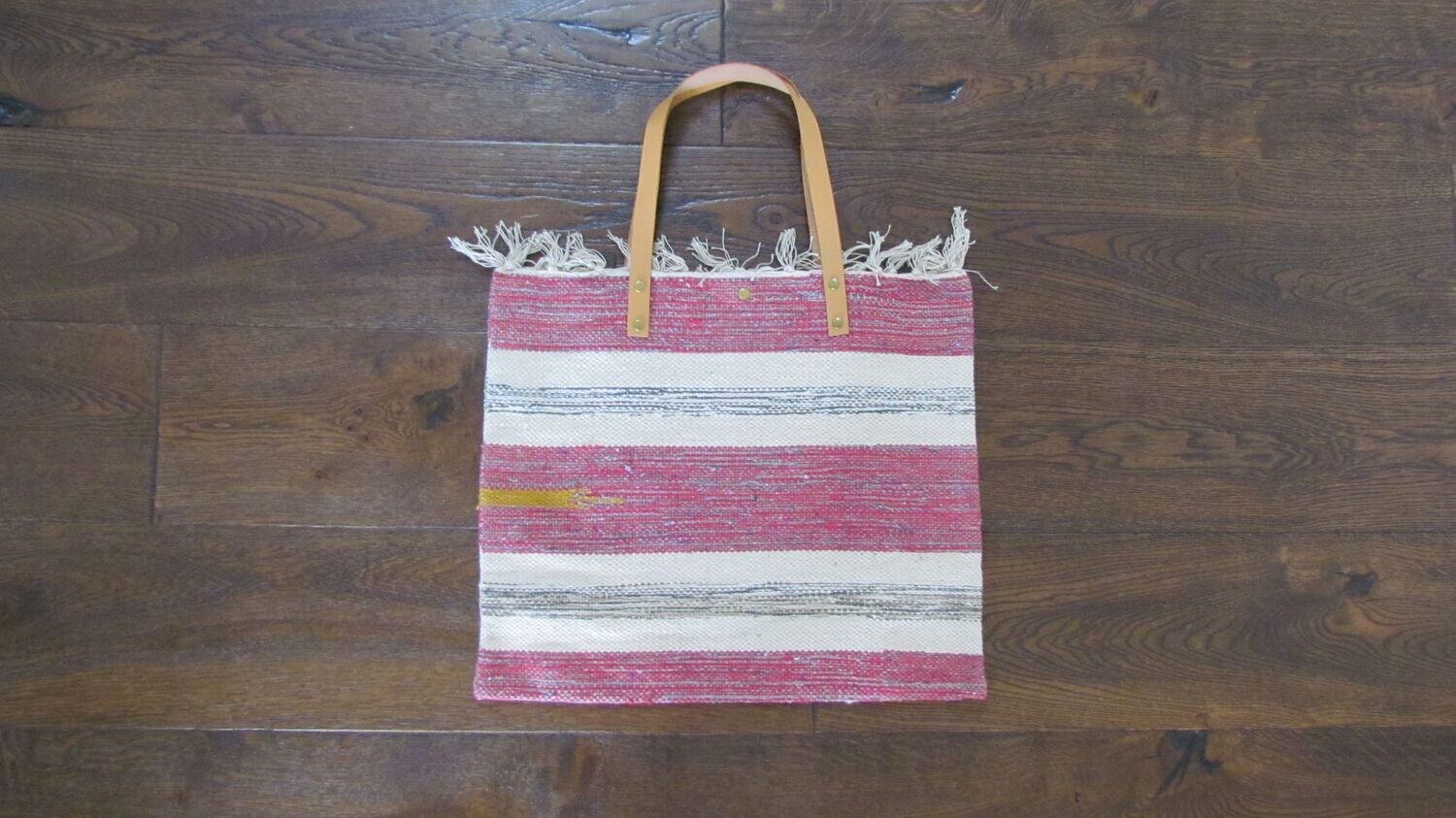 Raspberry Multi Stripe Cotton Beach Bag