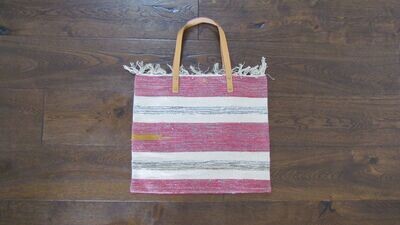 Raspberry Multi Stripe Cotton Beach Bag