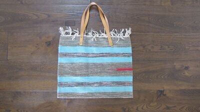 Aqua Multi Stripe Cotton Beach Bag