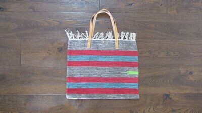 Red Multi Stripe Cotton Beach Bag