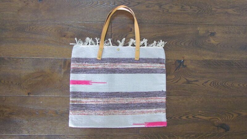 Ice Blue Multi Stripe Cotton Beach Bag