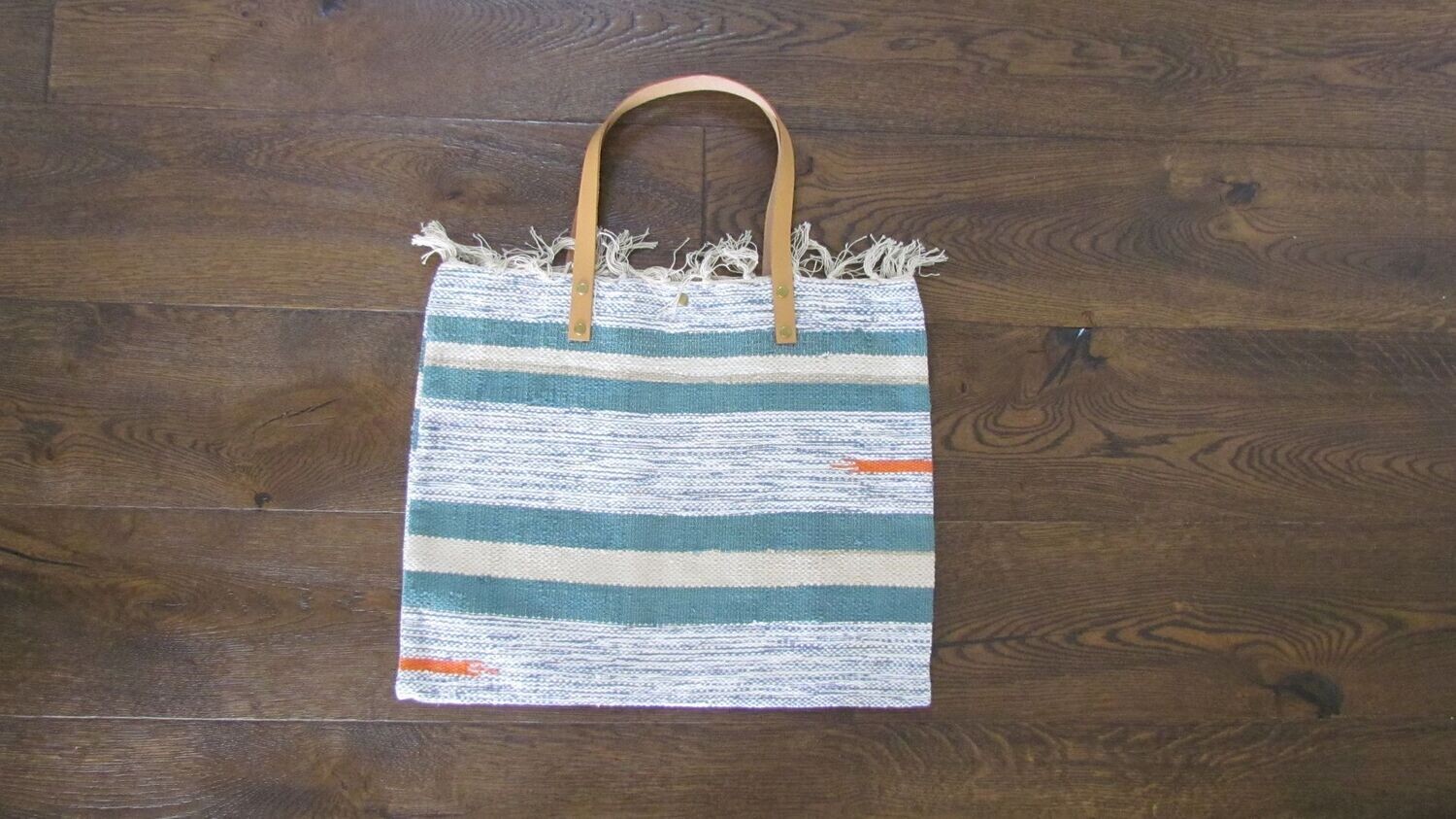 Teal Multi Stripe Cotton Beach Bag