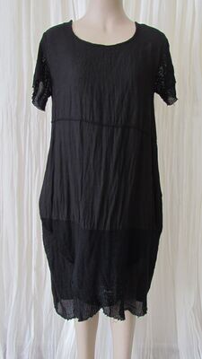 Black Plain Mesh Linen Dress