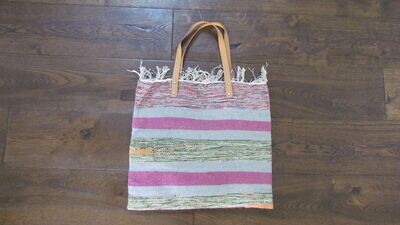 Fuchsia Multi Stripe Cotton Beach Bag