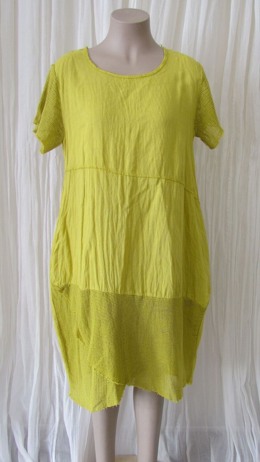 Mustard Plain Mesh Linen Dress