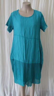 Aqua Plain Mesh Linen Dress