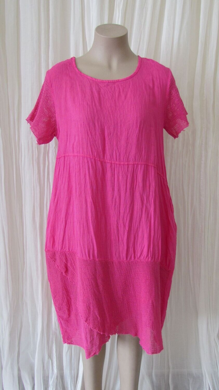 Fuchsia Plain Mesh Linen Dress
