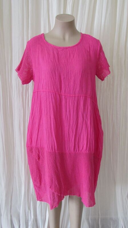 Fuchsia Plain Mesh Linen Dress