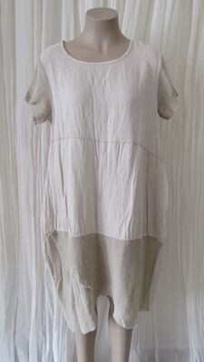 Beige Plain Mesh Linen Dress