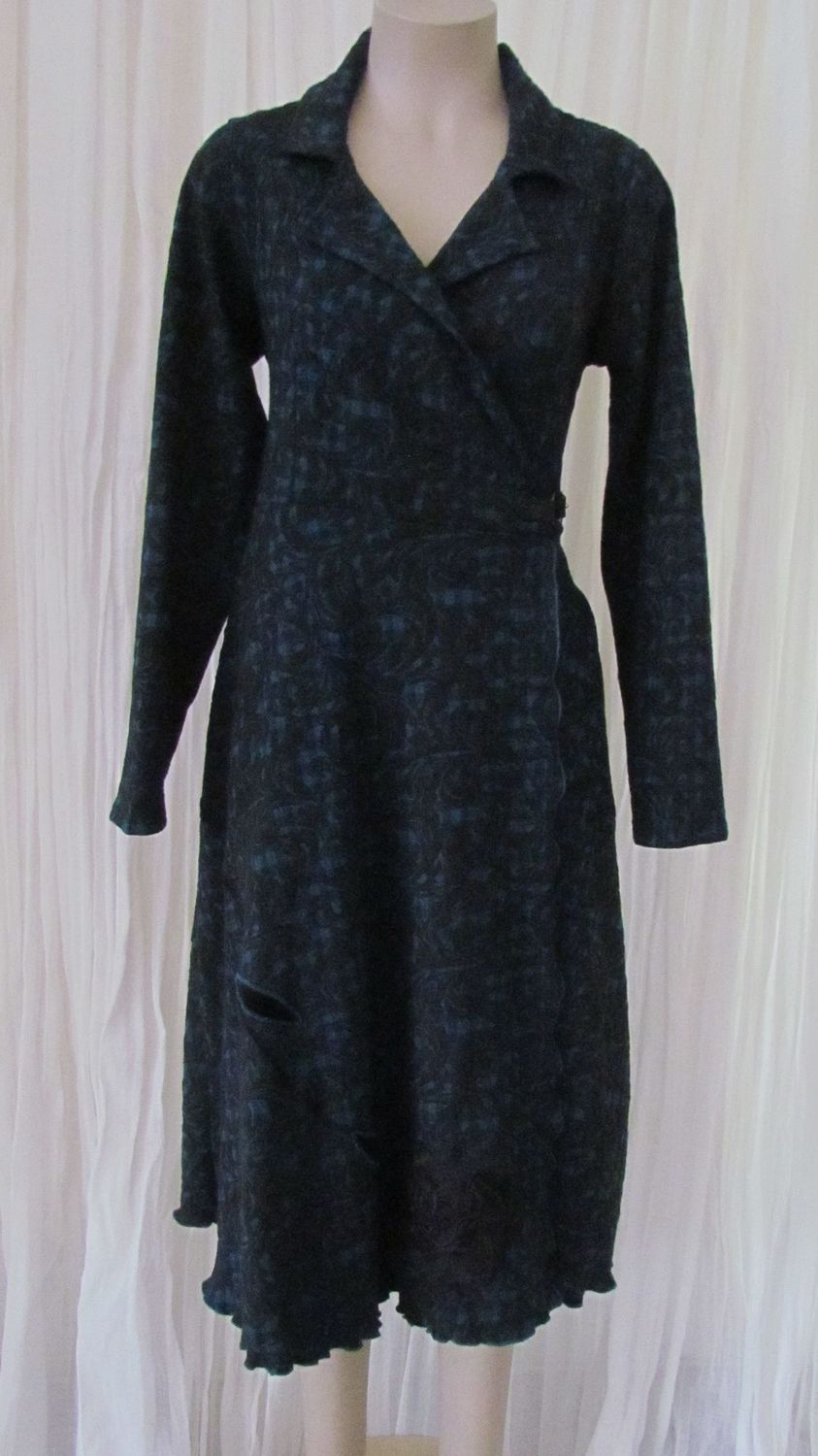 Teal Black Wrap Dress Coat