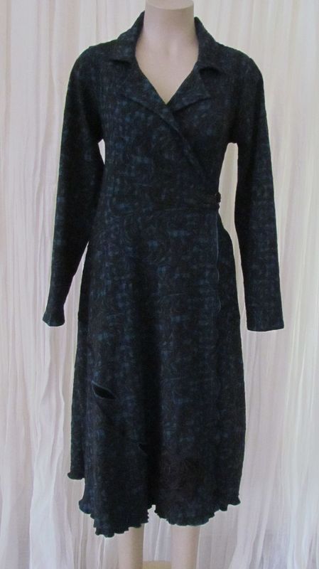 Teal Black Wrap Dress Coat