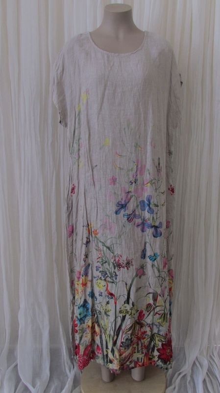Beige Garden Print Slouch Dress