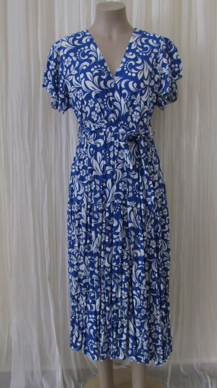 Royal Blue Overlap Front Floral Tiered Ruffle Dress
