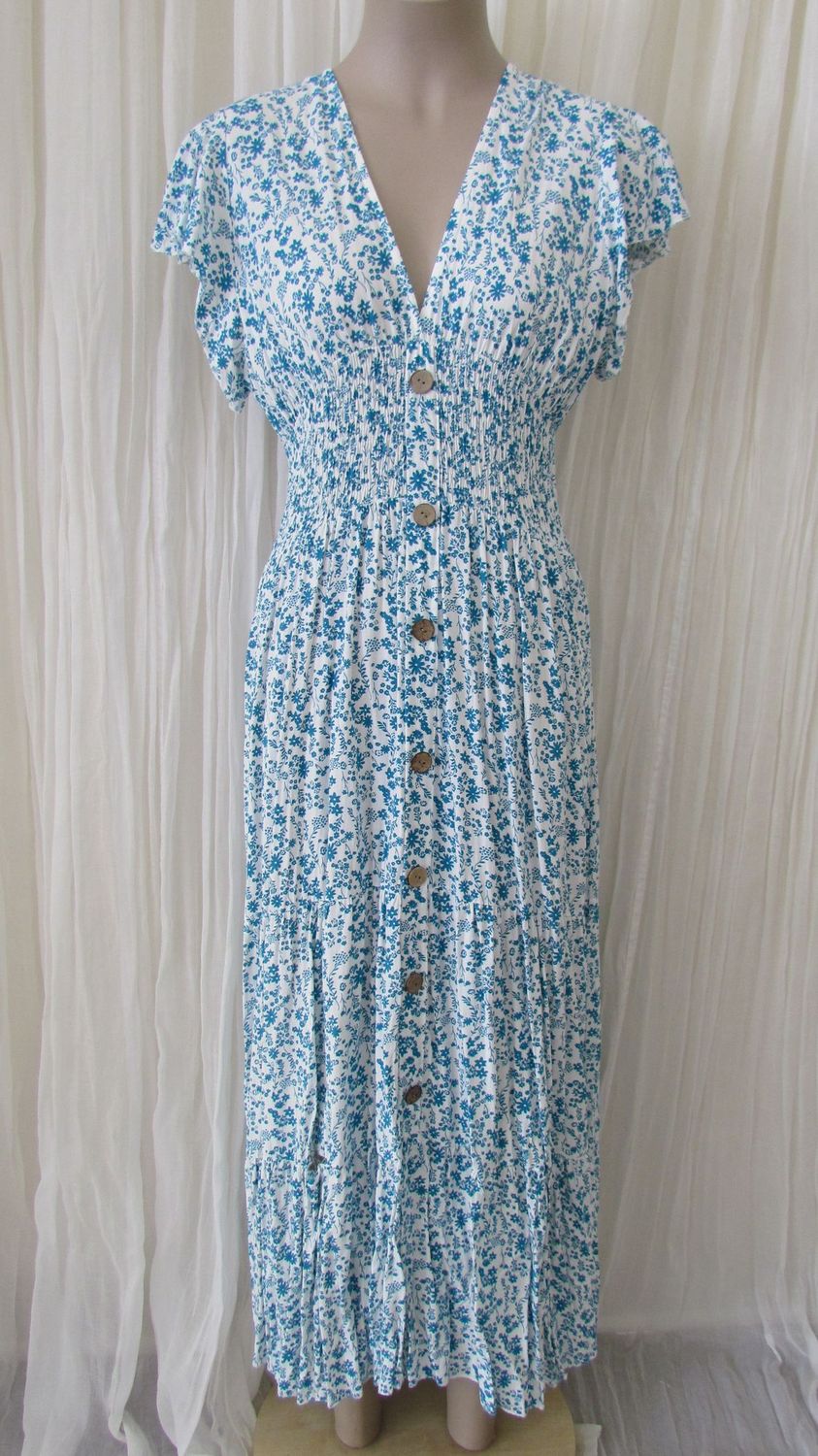 Teal Button Front Floral Ruffle Maxi Dress